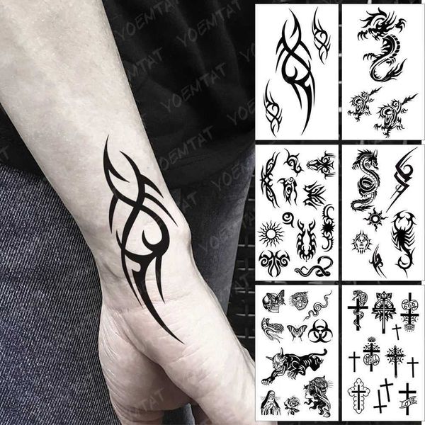 Tatuagem Transferência de tatuagem Tatuagem temporária Tattoo adesivo Dark Dragon Flash Tatoo Tatoo Maori Tribal Totem Arm Wrist Tatto Fake For Body Art Mulheres Mulheres 240426