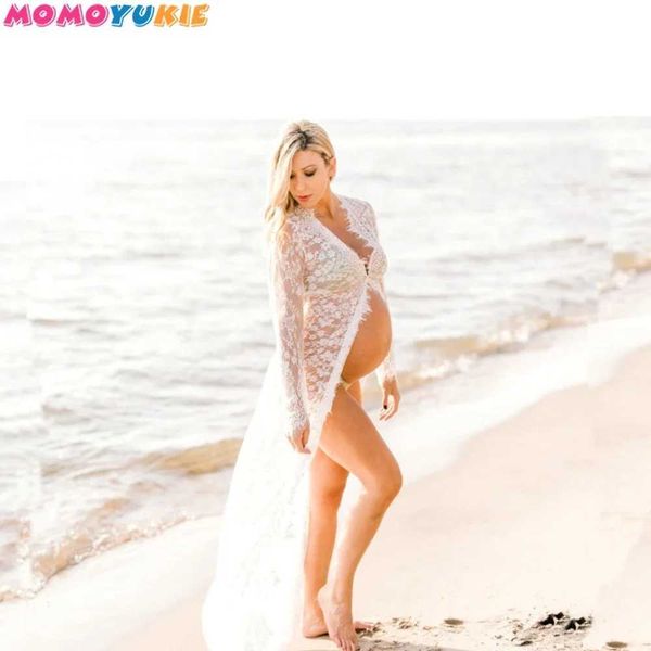 Vestidos de maternidade feminino mulheres grávidas em v renda aberta front long saia longa feminina figura photography course adereços q240427