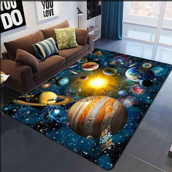Teppiche 3d Planet Wunderschöne Sternenhimmel Universe Serie Wohnzimmer Schlafzimmer Hanges Korbstuhl Nicht-Schlupfmatte Teppich Technologie Sinn