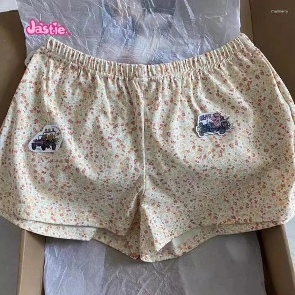 Shorts femininos laranja floral feminino feminino vintage algodão elástico cintura casual suor de verão y2k doce garotas fofas calças curtas fofas