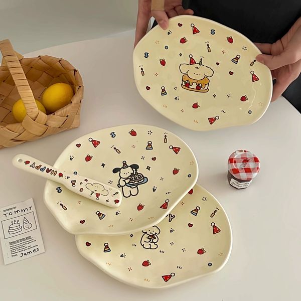 Stile in stile Piatto irregolare piastra piatto carino cucciolo cucciolo illustrazione crema per la colazione piastra ceramica ceramica stoviglie