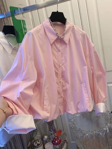 Frauenblusen Gkyocq Koreanische Mode Frauen Tops Hemd Hemd Bluse Hochwertige Drehkragen Langarm kurze rosa Hemden Baumwolle