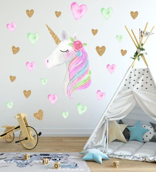 Nuovi adesivi da parete unicorno 3660 cm per bambini baby cartoni animati pvc unicorno corna decorazioni per la casa adesivi murali decalcomania