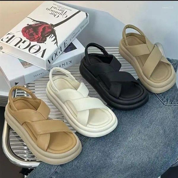 Scarpe casual elasticate sandali aperti a punta aperta femminile 2024 Summer Sole Sole Fashion Beach Roman Roman