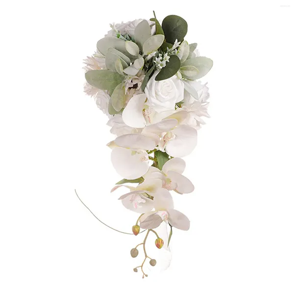Fiori decorativi gocciola di acqua rosa bianca con simulazione floreale sposa sposa bouquet portatile per decorazione di cerimonie per feste all'aperto