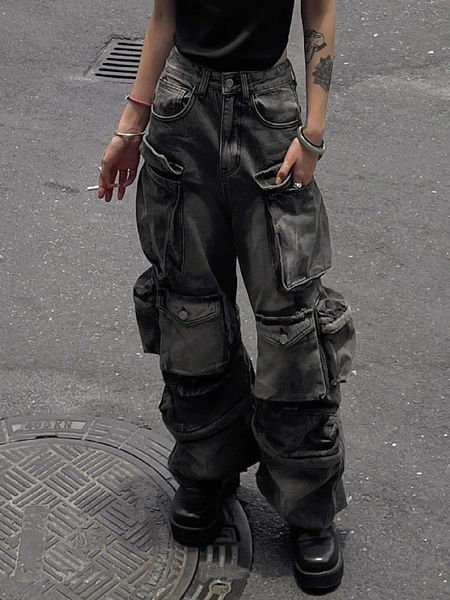 Frauen Baggy Y2K Goth Cyber Punk Jeanshose Cargo Hosen Mom Jeans Grunge Dark Academia Harajuku Mode gestapelt Jeans Hip-Pop 240420