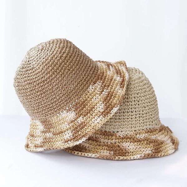 Womens Straw Gradient Hat Bucket Protection UV Sun Visor Beach Mulheres Visores Moda Cap 240425