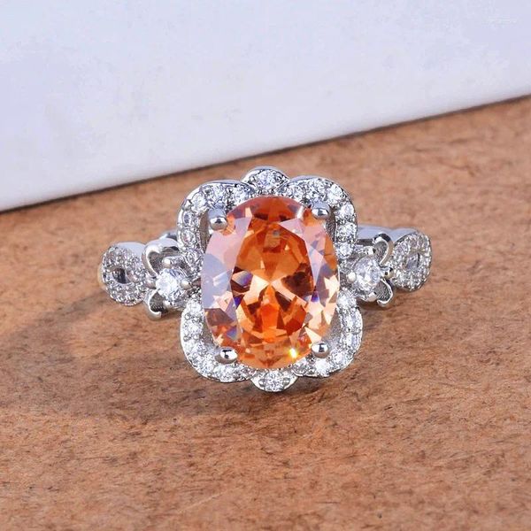 Anelli a grappolo 2024 Gioielli a colori Bellissima pietra arancione Fanta Padparadscha Simulazione GEMSTONE Open Picchia per donne