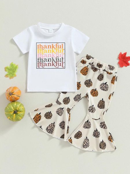 Set di abbigliamento costume di Halloween per la bambina stampa di pantaloni top a fiamma e fascia con il design del fiore di lettera