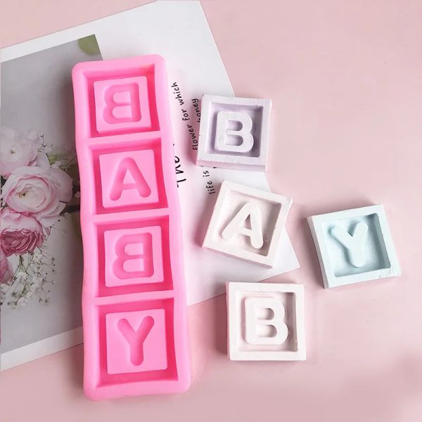 Moldes Baby Square Letter Letra Silicone Ferramenta de cozimento Drop cola gesso de chocolate Ferramentas de chocolate Ferramentas de decoração de bolo de molde de vela de vela