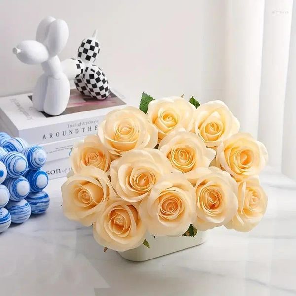 Flores decorativas 10pcs Champagne roses