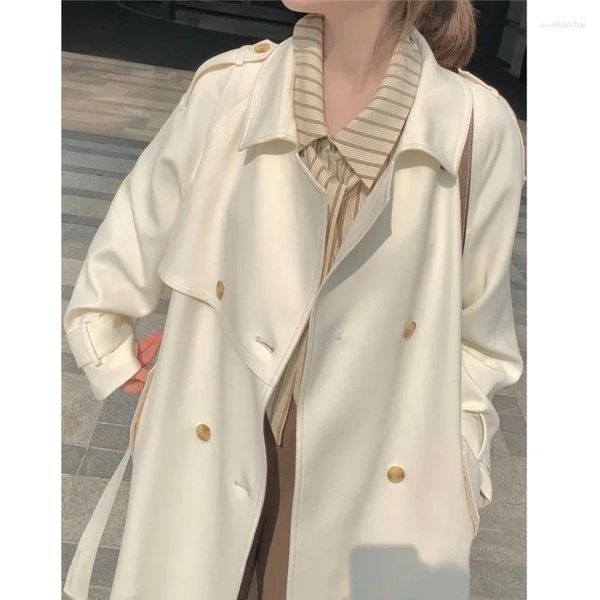 Trench femminili da donna Donne coreane Solida manica piena a lungo girare il colletto Casualmente Slip Fit Slip Regpe Splice Ladies Coat Autumn 2024