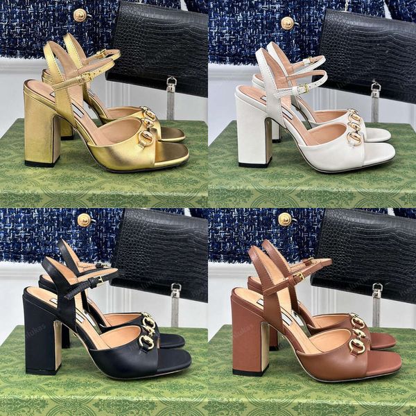 Sandali in pelle femminile festa di moda fibbia in metallo estate designer sexy peep-toe da donna scarpe abbigliamento da donna con tacchi alti 9,5 cm con qualità originale della scatola