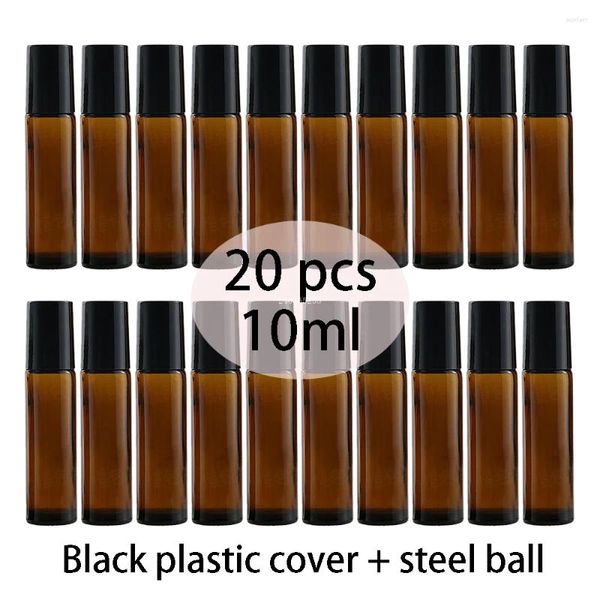 Lagerflaschen 20pcs/Los 10 ml Bernsteinglasrolle auf Flasche für ätherische Ölfläschchen mit Roller Metallkugel Nachfüllbare Behälter