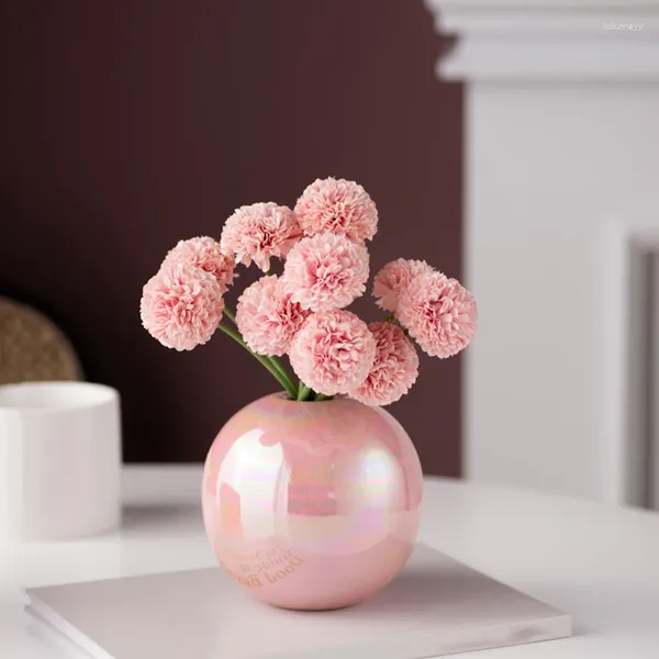 Vasen kreative Perlenpulverfarbe Keramik Vase Pink White Round Ball Blume Arrangement Hydroponics Desktop Dekor