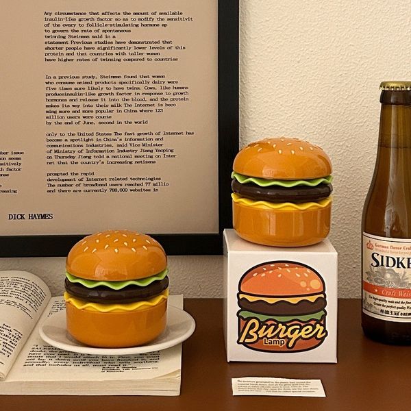 Hamburgo Night Light retro engraçado criativo desktop lumbo de mesa de mesa aluno dormitório à beira da cabeceira da lâmpada de presente caixa de presente