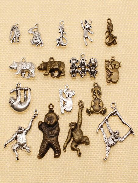 40 pezzi Caspite d'argento o pendenti gioielli che producono animali da animale Orangutan Koala Bear Panda Sloth HJ0282857356