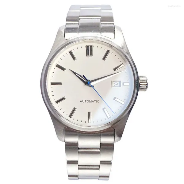 Relógios de pulso Tandorio 39mm de campo de mergulho Relógio Men S NH35 Mechaanical Wristwatch Silver Edge Hand 20bar Importação Relógio Esportivo Banda de Aço Branco Branco