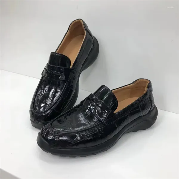 Scarpe casual esotiche autentiche crocodile pelle chiara chiara di colore nero appartamenti morbidi da uomo autentico alligatore in pelle maschio slip-on a piedi