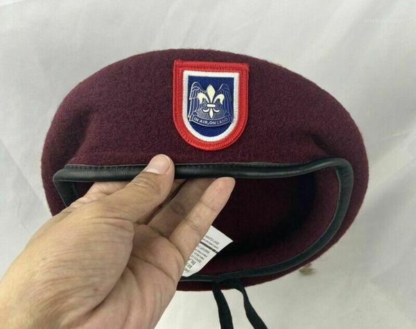 Berets US -Armee 82. Airborne Division Beret Special Forces Group Purpur Red Wool Military Hat Store7962338