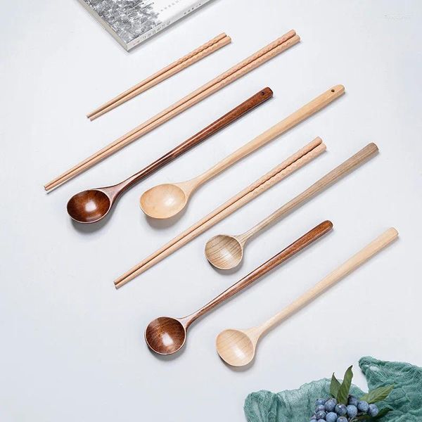 Set di stoviglie a manico lungo cucchiaio rotondo tavoli da tavolo in legno tapstick giapponese goccia grande mescolare cottura