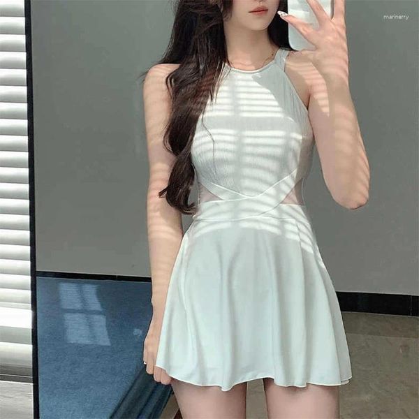 Moda de banho feminina moda de estilo simples mulheres mulheres maiô de uma peça sólida vestido de coloração de cabeceira sexy de cintura sem costas Banho de banho casual