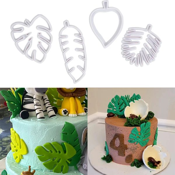 Moldes 4pcs folhas tropicais Biscoito molde diy alimento fondant bolo assado ferramenta biscoito plunejur cutter jungle festas de festa de aniversário