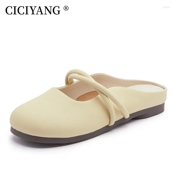 Flipers Ciciyang Mulheres Muller Sapatos 2024 Verão do lado de fora do desgaste baotou sandálias de salto meio baixo para meninas feitas à mão