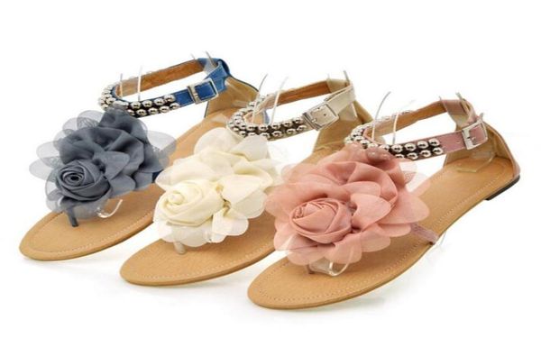 Sandalen für Frauen böhmische Perlen Sommerblume Flat Heels Flip Flops Frauen039s Schuhe Taster Sandalen Größe 35434518259