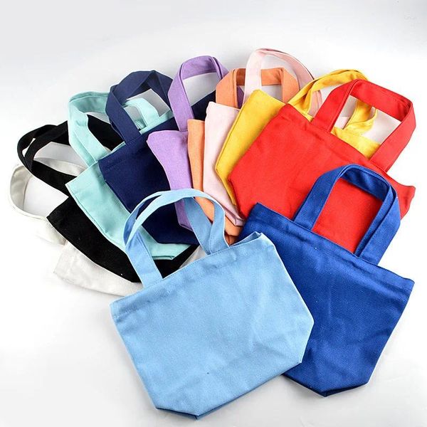 Bolsas de armazenamento de cor sólida bolsa de lona pequena pano de algodão portátil Mulheres bolsas de compras Meninas ombro dobrável