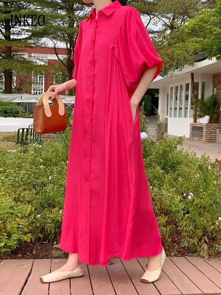 Bloups feminina Tamanho grande Casual Sleeve Long Shirt Dress 2024 Summer Summer Solid Soltled Maxi Vestres elegantes Tops INKEO 4D033