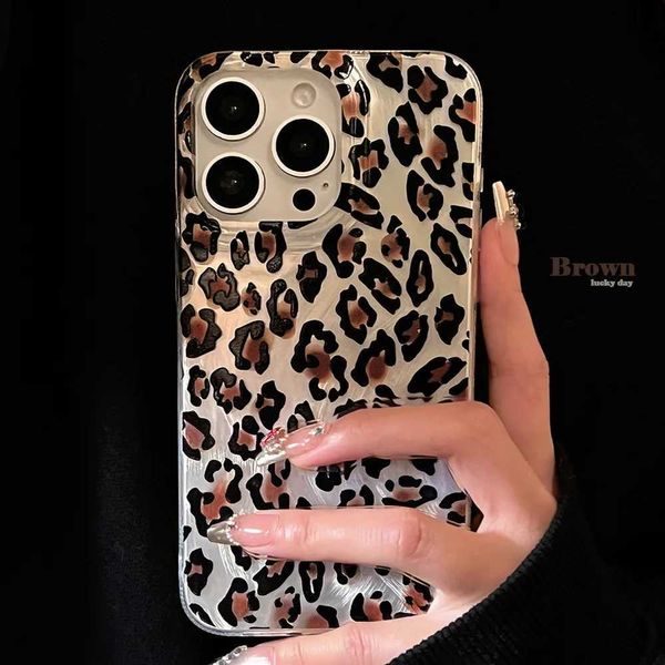 Casos de telefone celular Padrão de gaze retro Padrão de tela inteira Caso de impressão de leopardo marrom para iPhone 15 14 13 12 Caso de proteção à prova de choque Pro Max J240426