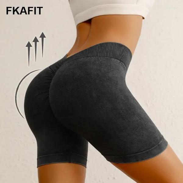 Aktive Shorts nahtlose Hochstreckerinnen Frauen V-förmige Hüfte Fitnessstudio Radspannung elastischer Strumpfhosen Sandwäsche Denim Yoga