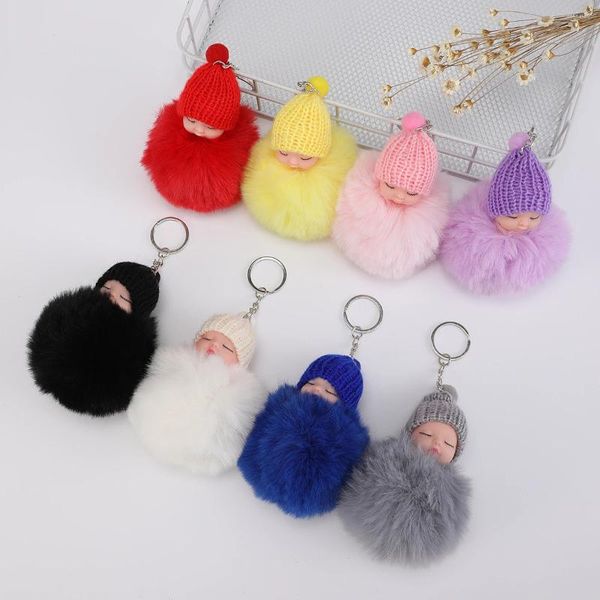 Keychains 8pcs dormem a cadeia de peles da boneca de pêlo de peles homens e mulheres moda a moda celular carros de pelúcia acessórios de férias pendente presente de férias