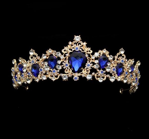 Große Luxus -Mode -Kristall -Hochzeit Braut Tiara Diamante Royal Blue Crown Festzug Prom Haarschmuck für Brautjungfernbraut C1811206334024