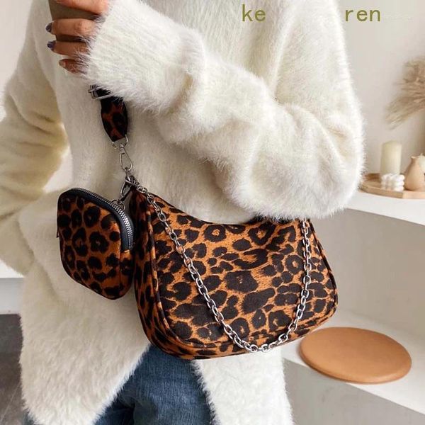 Bolsas de ombro Leopard Crossbody for Women Chain Ladies Chain and Bolsa Patente de couro Patente Bolsa