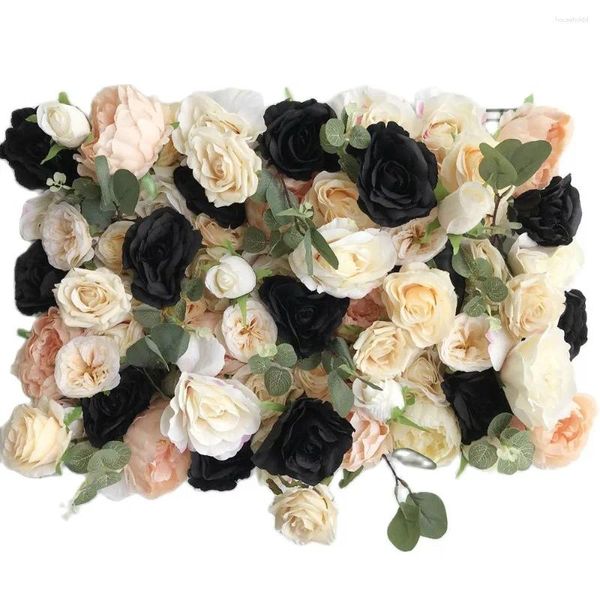 Flores decorativas Plantas de seda artificial Plantas de rosa roladas painel de parede de flores Up Hall Home Casado Decoração para eventos Champagne Black