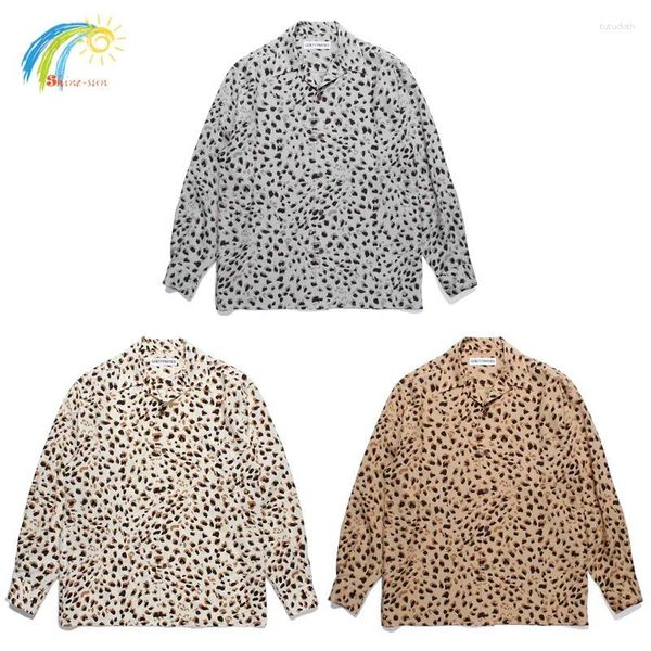 Camicie casual maschile classiche camicie a maniche lunghe leopardate maschi da donna in stile hawaiano estate wacko maria oversize top marrone grigio