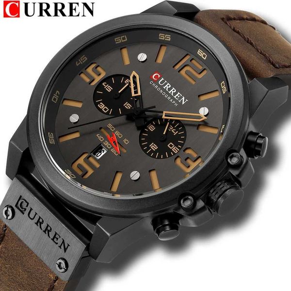 Нарученные часы Mens Top Brand Luxury Curren Fashion Cutem Leather Quartz Date Business Sports Watch Montre Homme Q240426