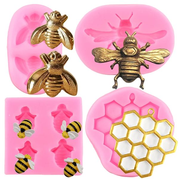 Moldes 3D Bee Honeycomb Silicone Mold Inseto Bumblebee Cupcake Moldes Ferramentas de decoração de bolo de chocolate Acessórios de cozinha de cozinha Acessórios