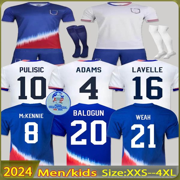 2024 USA Soccer Jerseys Copa America USWNT Kids Kit 24/25 версия игрока дома выездные футбольные рубашки Pulisic Smith Morgan Balogun Musah McKennie Adams Men