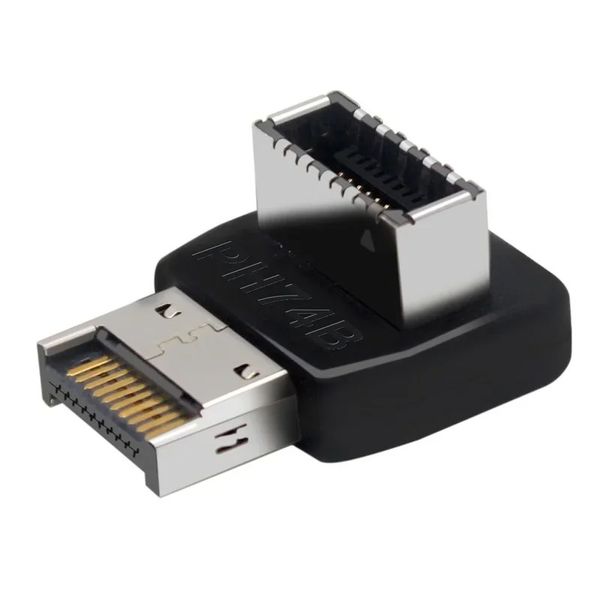 Novo Adaptador de conector USB 2024 USB3.0 19P/20P para Type-E 90 graus Adaptador do adaptador Tipo Frente Centro Centro-Mãe para Mãe para 90