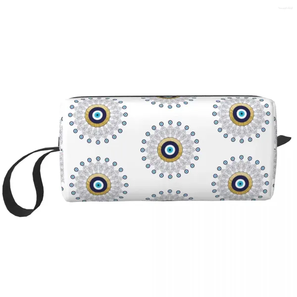 Bolsas de armazenamento viajam Mandala do Evil Eye em Bolsa de Goldes e Agenda Azul Charm Lucky AMULET AMULET Cosmetic Beauty Dopp Kit Case