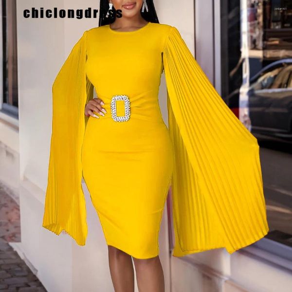 Sıradan Elbiseler Sonbahar Zarif Cape Kollu Parti Sıkı Elbise Kadın Moda Katı İnce Kemer