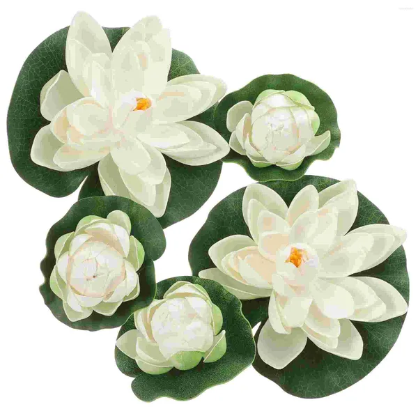 Flores decorativas 5pcs Artificial Realistic Waters Flutuating Lotuses Almofadas para Decoração de Casamento para Aquário do Pond Home Garden