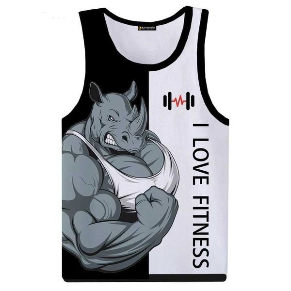 Tops da uomo Tigre Tiger Love Fitness 3D Top Top Fitness T-Shirt Cartone animato Lettera Animal Lettere Top Top Cool Sleeveless Top Arajuku Street Clothingl2404