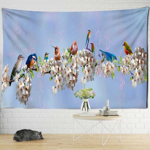 Arazzi Minimalisti Fiori e uccelli Fiore Wall Tapestry Wonging Hippie Witchcraft Art Painting Boho Aesthetic Room Decor