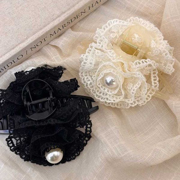 Clip per capelli Barrettes Accessori per capelli Accessori per capelli Pins a clip artigliato dipinto del viso elegante velo di granchio Flower Designer coreano Designer vintage Pearl 2024 regalo