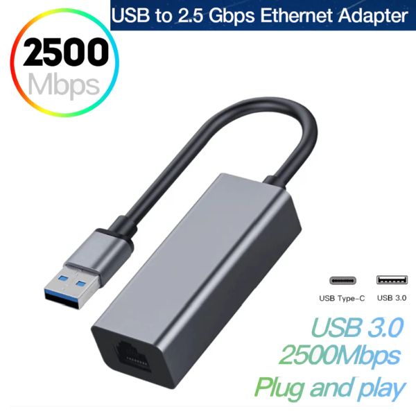 Adapter USB 3.0 bis 2,5 g LAN Gigabit Ethernet -Adapter RTL8156B 2500/1000/100Mbit/s USB C 3.1 RJ45 -Netzwerkkarte für den Laptop -Desktop -PC