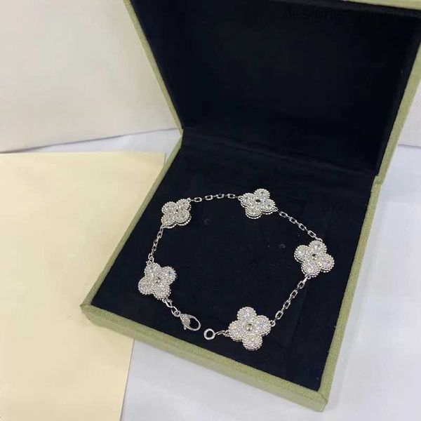 Van Clover Bracelet Designer Jóias Bracelets de charme para mulheres clássicas 18k rosa de ouro rosa aço 4 folhas Crystal Diamond Love